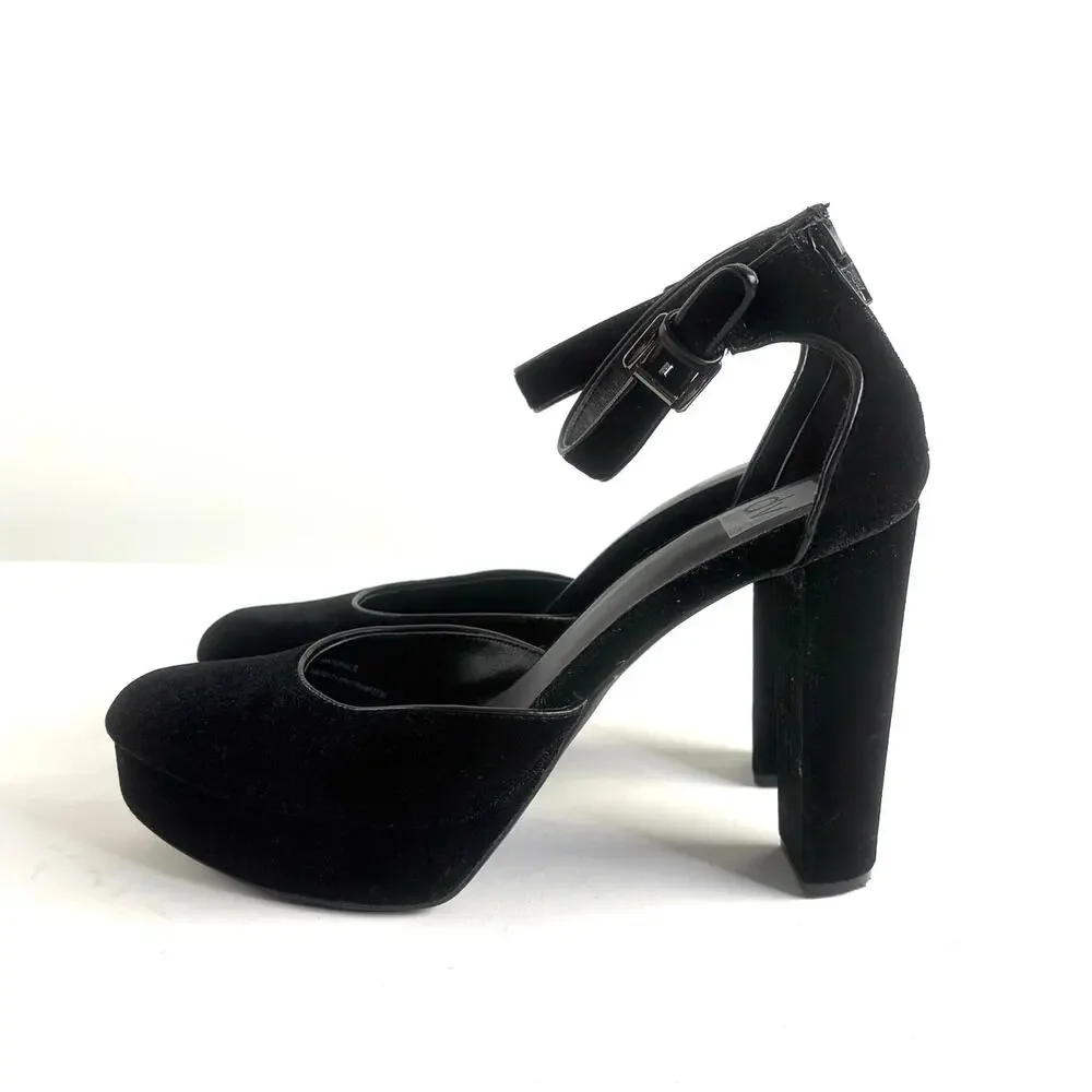 DV Target Black Velvet Platform Pumps Block Heel Ankle Strap Size 10